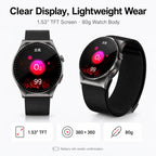 BEEVVOS 501 blood pressure watch with 1.53 inch TFT display, 360 by 360 resolution and 80g body weight