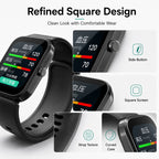 BEEVVOS U19 square smart watch close up with side button, large screen and textured strap design