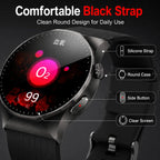 BEEVVOS 501 black smartwatch close-up showing silicone strap texture, round case and side button details