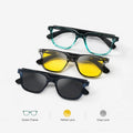 BEEVVOS multi-lens eyewear featuring green, black and blue frames with three distinct tinted lens options