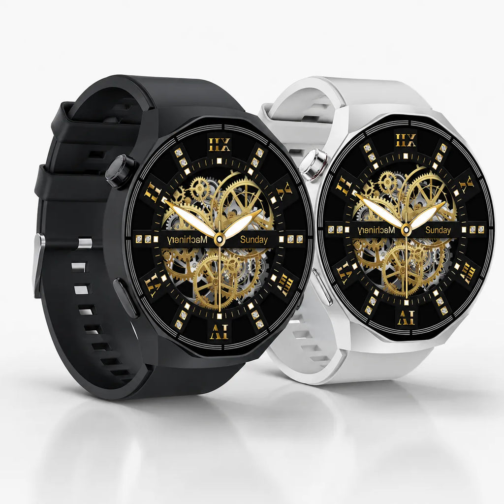 BEEVVOS HT30 smart watch in black and silver with round AMOLED display and Bluetooth calling design
