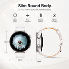 BEEVVOS HT50 smart watch with 43mm round body, 250mAh battery and 120 minute charging time display