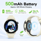 BEEVVOS LE05 smartwatch with 500mAh battery, 120 minute charging time and lightweight 26.9 gram watch head