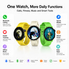 BEEVVOS LE05 smart watch summary image highlighting fitness tracking, Bluetooth calling, music and daily smart tools