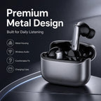 BEEVVOS LDW-530 true wireless earbuds showing up to 45-hour total battery life with the compact charging case