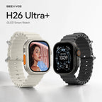 BEEVVOS H26 Ultra+ smart watch in black and titanium colors with 2.06 inch OLED square display