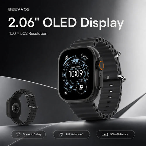 BEEVVOS H26 Ultra+ OLED smart watch featuring 410 by 502 resolution square touchscreen display