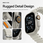 BEEVVOS H26 Ultra+ square smart watch with textured strap, side button and detailed case design