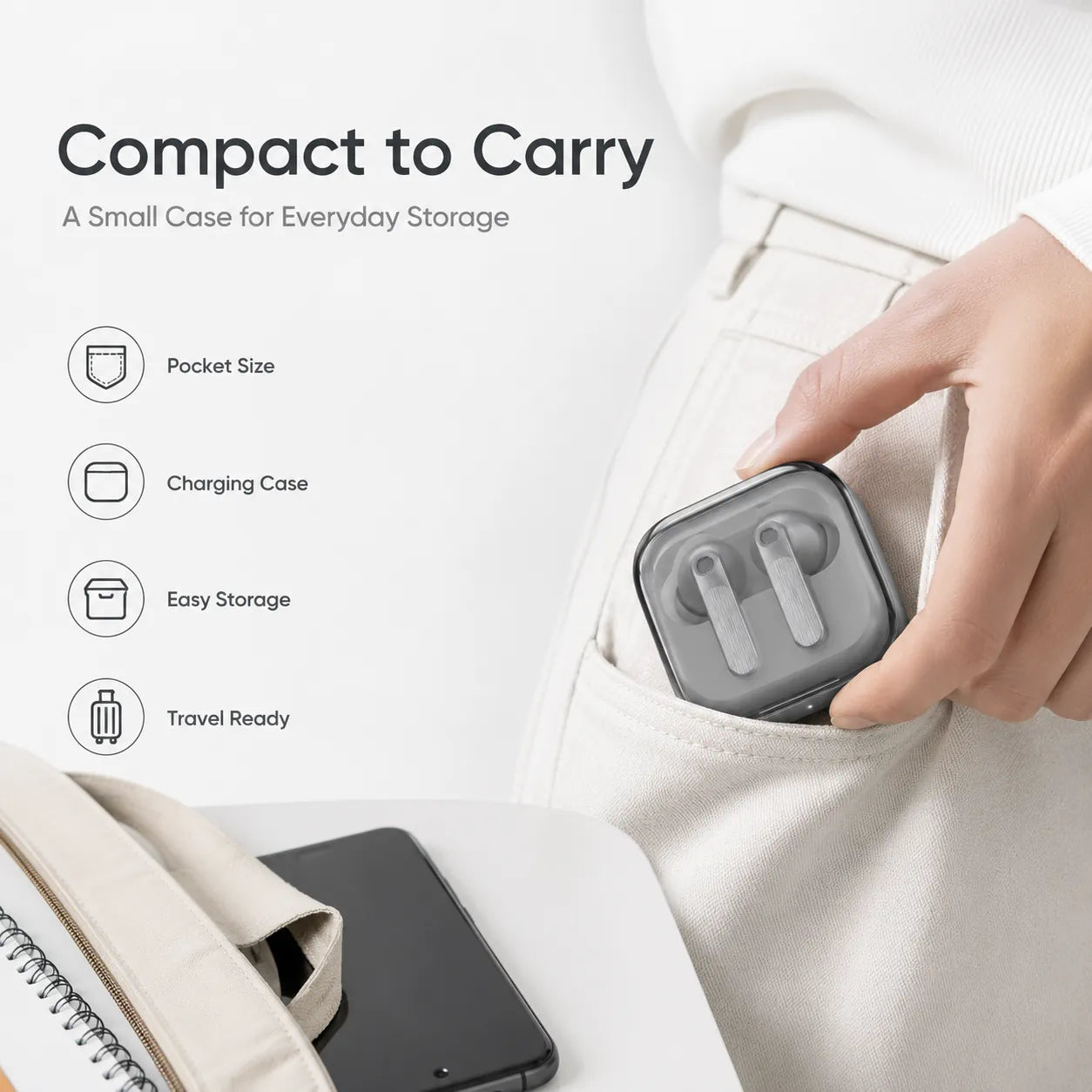 BEEVVOS R630 wireless in-ear earbuds shown in an everyday commuting and work listening environment.