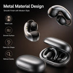 BEEVVOS LDW-630 metal open-ear wireless earbuds in gray and white with matching compact charging cases.