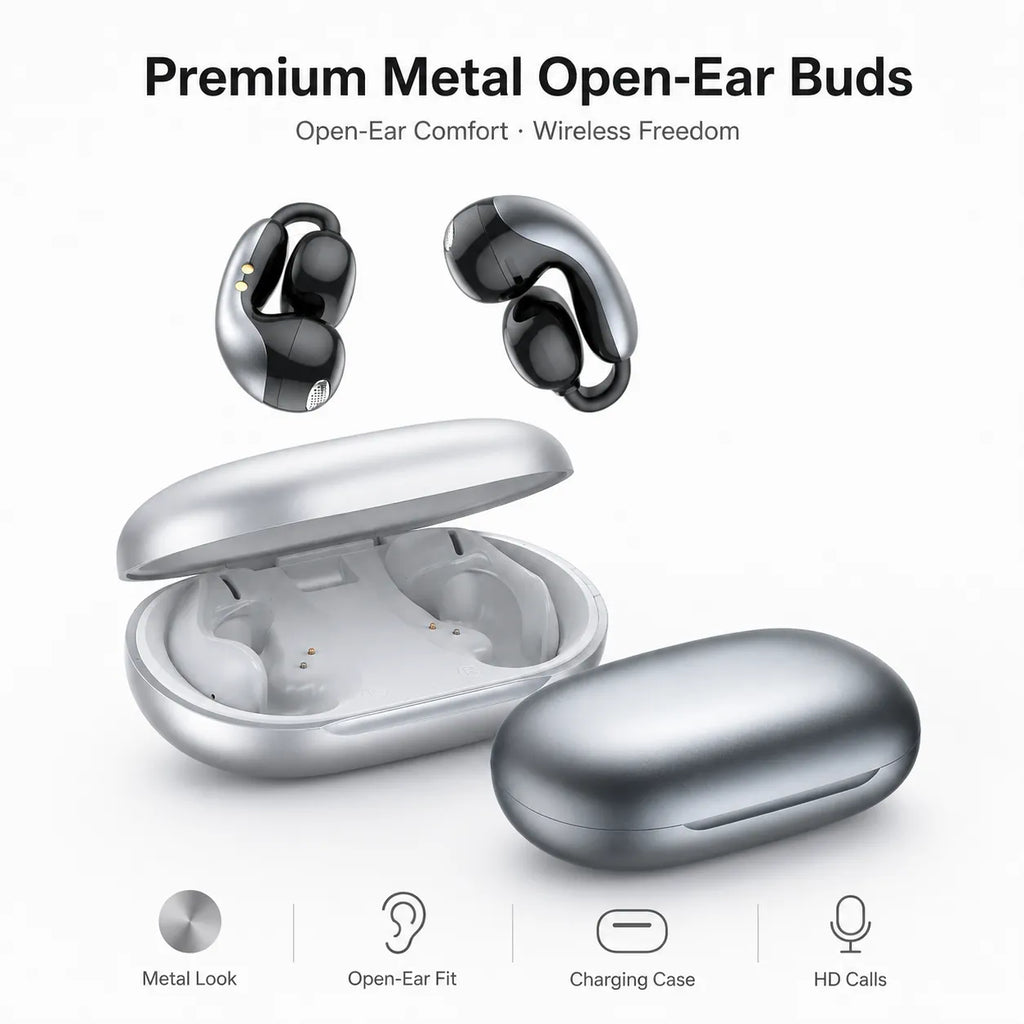 BEEVVOS LDW-630 open-ear earbuds stored inside a compact portable charging case for convenient everyday carry.