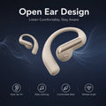 BEEVVOS AI Translator open-ear earbuds with charging cases shown in purple, beige, white and black color options.