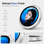 BEEVVOS IX06 round smart display close-up showing silver body, slim profile, side button and screen detail