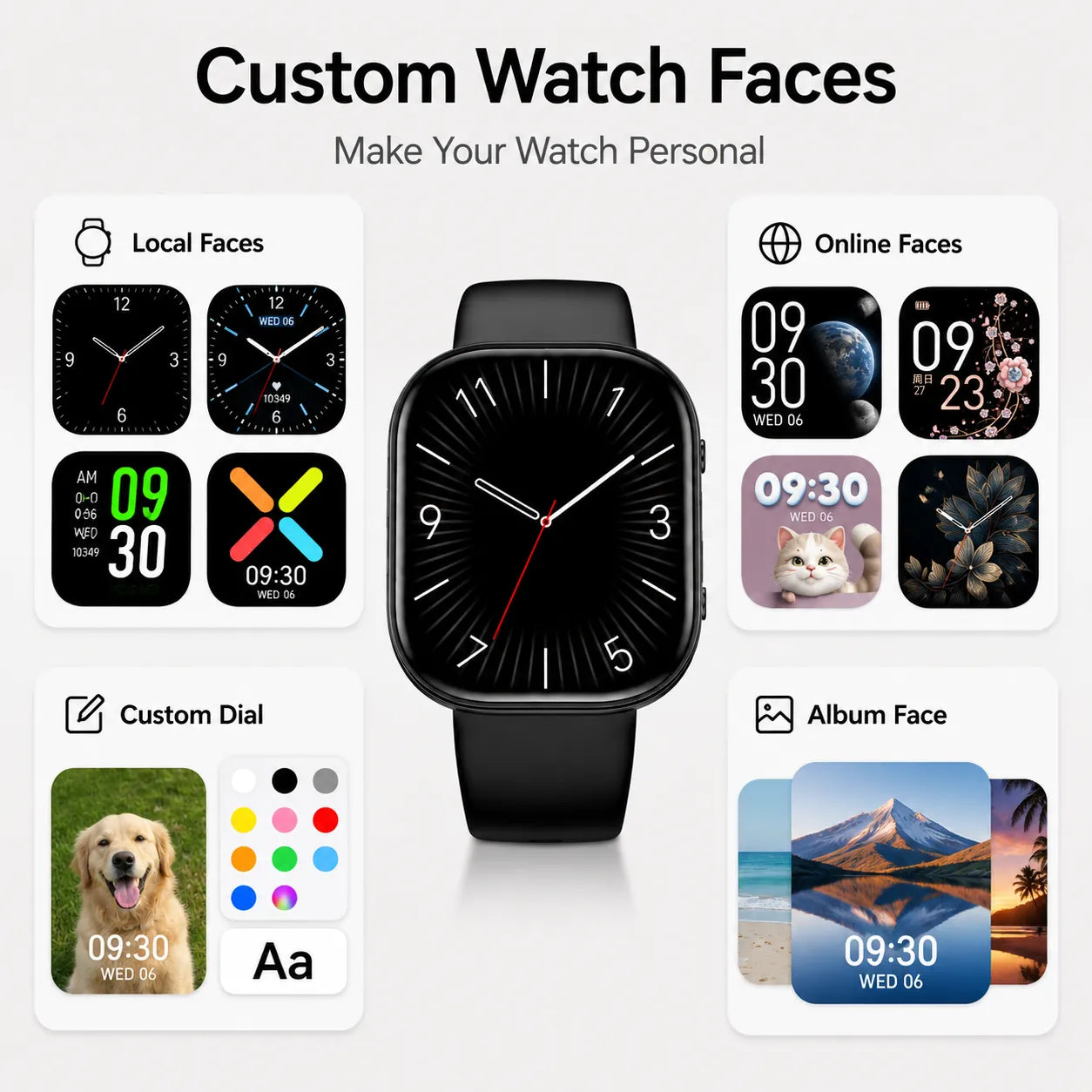 BEEVVOS Y3 smartwatch with local, online, custom and album watch face options for daily personalization