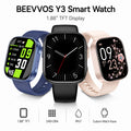 BEEVVOS Y3 smart watch in black, blue and pink with 1.88 inch TFT display and square daily wear design