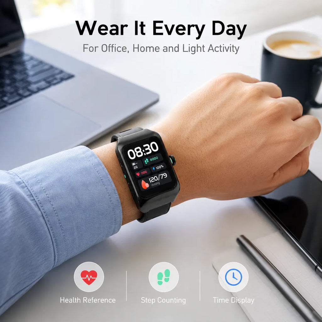 BEEVVOS U16 blood pressure smart watch with 1.7 inch TFT display, 320mAh battery and step counter functions