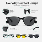 BEEVVOS multi-lens glasses showing detailed frame designs and three different lens color combinations