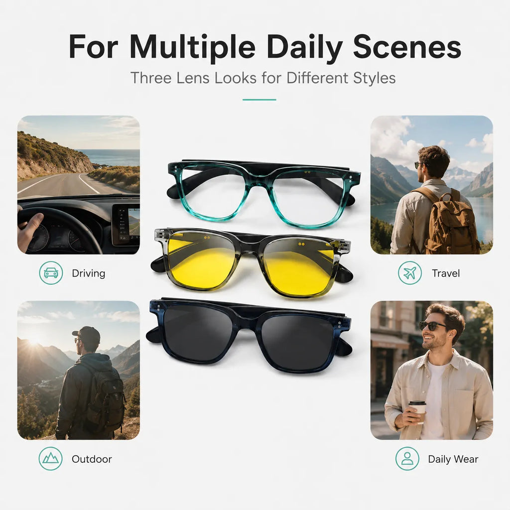 BEEVVOS eyewear collection with three frame and lens options for screens, commuting and everyday wear