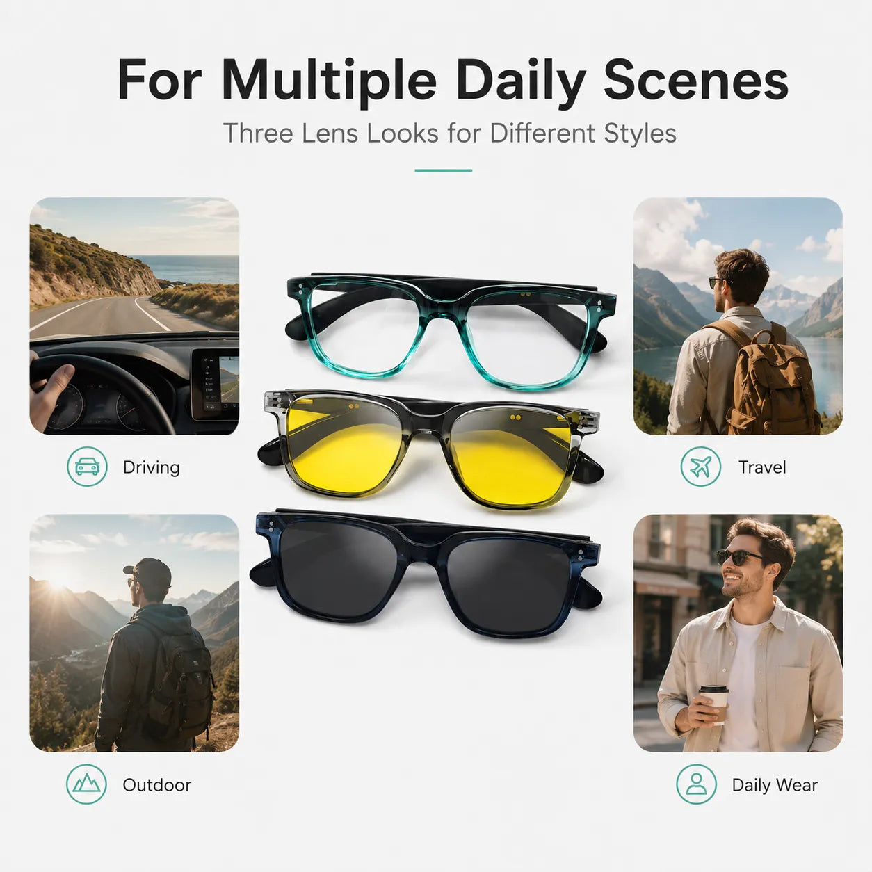BEEVVOS eyewear collection with three frame and lens options for screens, commuting and everyday wear