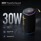 BEEVVOS P36PRO portable Bluetooth speaker highlighting 15W × 2 listed output and two 66 mm speaker drivers.
