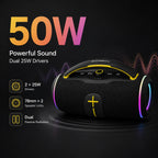 BEEVVOS P45 Pro portable Bluetooth speaker featuring 25W × 2 listed output and two 78 mm speaker drivers.