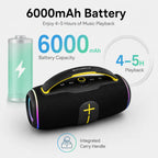 BEEVVOS P45 Pro portable speaker with 6000mAh battery, 29 × 13 × 18 cm dimensions and integrated carry handle.