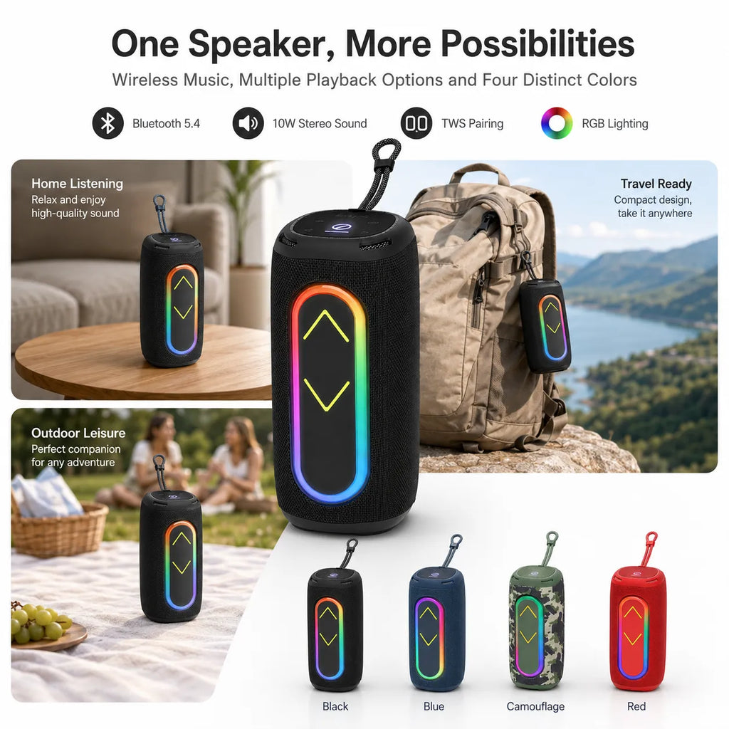 BEEVVOS P13 Pro portable Bluetooth speaker color options and features for home, travel, parties and picnics.