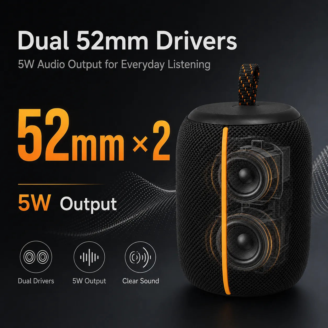 BEEVVOS KMS258 portable Bluetooth speaker featuring listed 10W rated output from two 5W, 52 mm drivers.