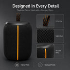 BEEVVOS KMS258 Bluetooth speaker detail view highlighting the fabric mesh, top controls and compact carry loop.
