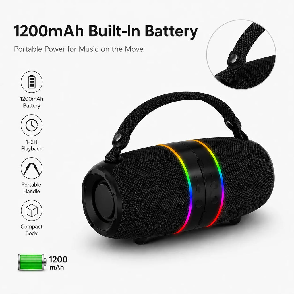 BEEVVOS M35 compact portable speaker showing 170 by 102 by 120 mm dimensions and 0.66 kg weight