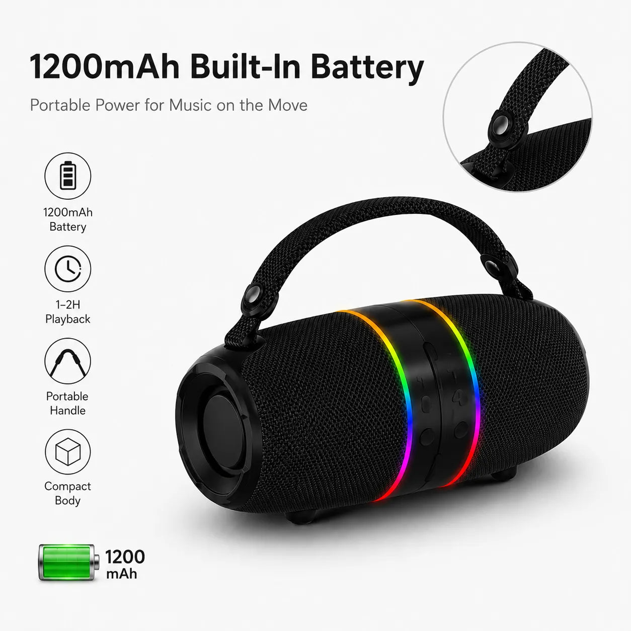 BEEVVOS M35 compact portable speaker showing 170 by 102 by 120 mm dimensions and 0.66 kg weight