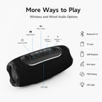 BEEVVOS 5 Mini portable speaker featuring Bluetooth 5.4, TWS pairing, TF card, USB, AUX and LED light support.