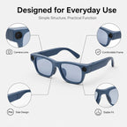 BEEVVOS S2 Max camera smart glasses with a close-up view of the integrated camera positioned on the front frame