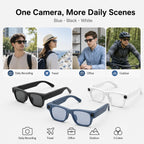 BEEVVOS S2 Max smart camera glasses detail view featuring the camera area, frame connection and side profile