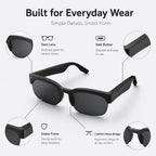 BEEVVOS XG89 smart glasses close-up highlighting the side control area, tinted lenses and electronic temple construction