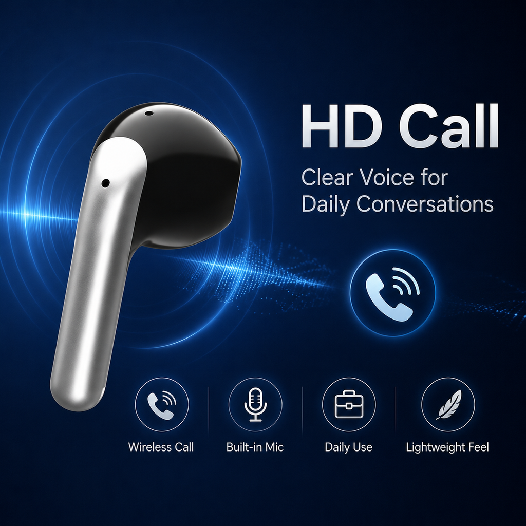 BEEVVOS LDW-430 wireless earbuds feature image focused on HD calling and everyday voice communication