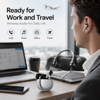 BEEVVOS LDW-430 metal wireless earbuds lifestyle image for commuting, office use and casual listening