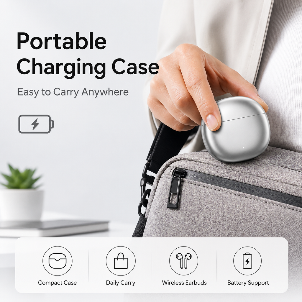 BEEVVOS LDW-430 compact wireless earbuds with portable charging case shown for easy daily carry and storage
