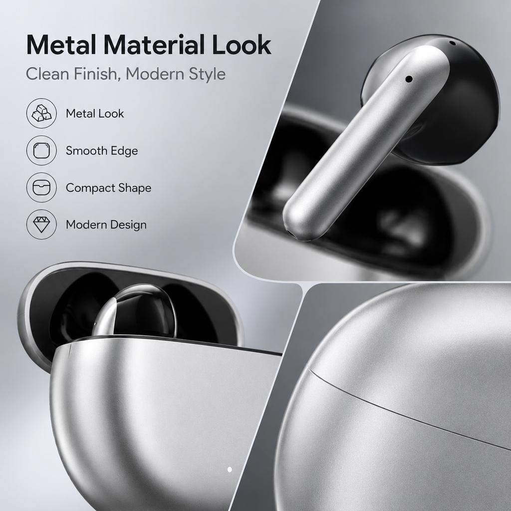 BEEVVOS LDW-430 earbuds close-up image highlighting smooth metal texture, rounded case design and modern details